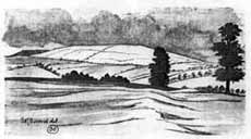 Earthworks on Publow Hill, looking towards Maes Knoll, 1926